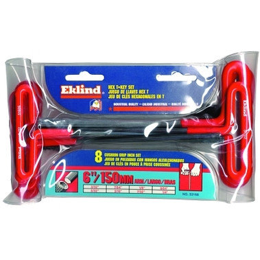 Eklind Tool Cushion Grip Hex T-Key Sets, 8 per pouch, Hex Tip, Inch, 6 in Handle (1 SET / SET)