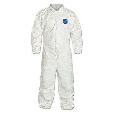 DuPont Tyvek 400 Coverall, Serged Seams, Collar, Elastic Waist, Elastic Wrists and Ankles, Zipper Front, Storm Flap, White, Large (25 EA / CA)