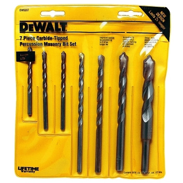 DeWalt Carbide Hammer Drill Bit Set, 7 Pc, 3/16 in, 1/4 in, 5/16 in, 3/8 in, 1/2 in (1 ST / ST)