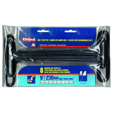 Eklind Tool Standard Grip Metric Hex T-Key Sets, 8 per pouch, Hex Tip, Metric, 9 in Handle (1 SET / SET)