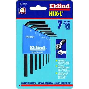 Eklind Tool Hex-L Key Set, 7 per holder, Hex Tip, Metric, Short Arm (6 SET / CTN)