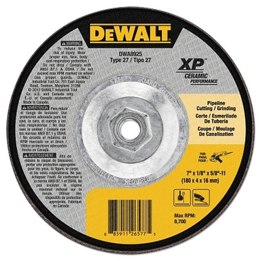 DeWalt Ceramic Grinding Wheel, 7 in Dia, 1/8 in Thick, 24 Grit Ceramic (1 EA / EA)