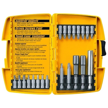 DeWalt Tough Case Screwdriving Set, Phillips, Slotted, Square Recess, Nut Driver, 1/4 in Hex Shank, 21 Piece (1 ST / ST)
