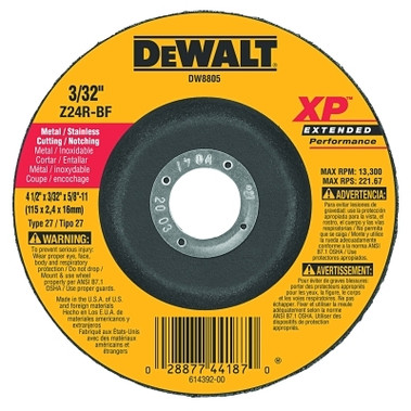 DeWalt Extended Performance Type 27 Depressed Center Wheel, 4 1/2", Z24R, 3/32 in Thick (10 EA / CA)