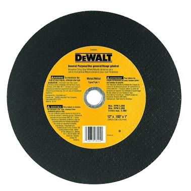 DeWalt Type 1 - Cutting Wheels, 12 in, 1 in Arbor, A24R, 5,100 rpm, Metal Cutting (10 EA / BOX)
