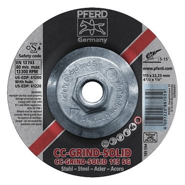 Pferd CC Grind Solid Steel Grinding Wheels, 5 X 7/8 (10 EA / BX)