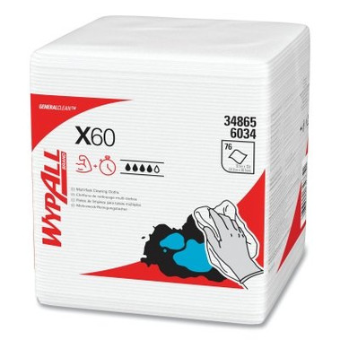 Wypall X60 Cloth Wiper, White, 12.5 in W x 12 in L, 1/4 Fold, 76 Sheets/Box (12 BX / CA)