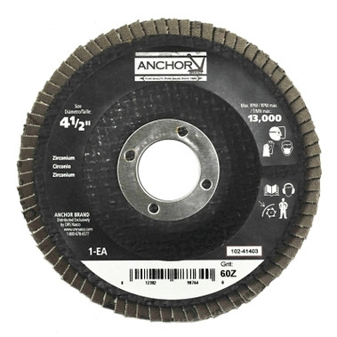 Anchor Brand Abrasive High Density Flap Discs, 4 1/2 in, 60 Grit, 13,000 rpm, Flat (10 EA / BX)