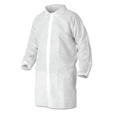 Kimberly-Clark Professional KleenGuard A10 Light Duty Lab Coat, Large, Polypropylene, White, Elastic Wrist (50 EA / CA)