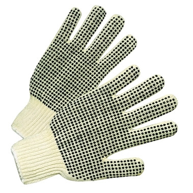 Anchor Brand Medium Weight Seamless String-Knit Gloves w/Double-Sided PVC Dot Grips, Men's, Knit Wrist, Natural White/Black PVC Dots (12 PR / DZ)