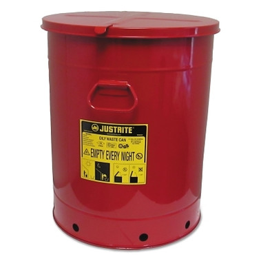 Justrite Red Oily Waste Cans, Hand Operated Cover, 21 gal, Red (1 CAN / CAN)