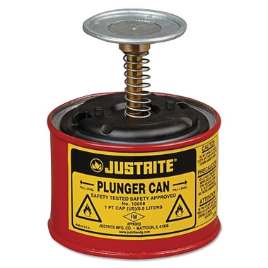 Justrite Plunger Cans, Hazardous Liquid Storage Can, 1 pt, Red (1 CAN / CAN)