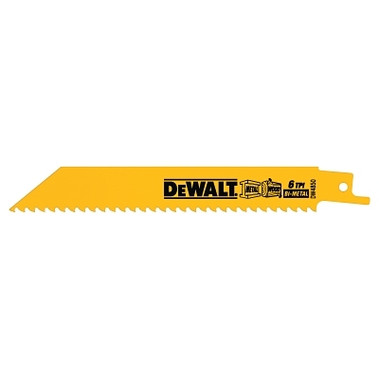 DeWalt Bi-Metal Reciprocating Saw Blades, 6", 6 TPI, Straight Back, Multimaterial, 5/PK (5 EA / PKG)