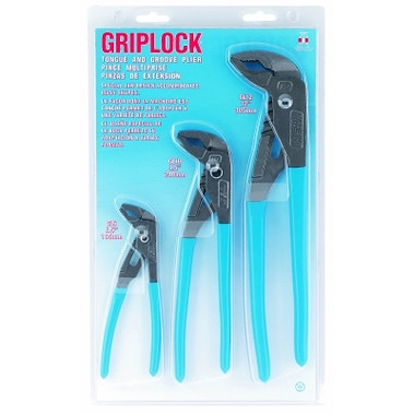 Channellock GRIPLOCK Tongue and Groove Plier Set, 3-Pc, 6.5 in/9.5 in/12.5 in OAL, V-Jaws (1 EA / EA)