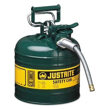 Justrite Type II AccuFlow Safety Cans, Gas/Oil, 2 gal, Green (1 EA / EA)