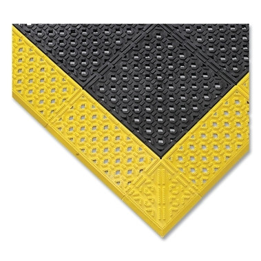 NoTrax Cushion-Lok Assembled Raised Interlocking Drainage Mat, 7/8 in x 30 in W x 36 in L, PVC, Black/Yellow (1 EA / EA)
