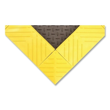 NoTrax Diamond Flex-Lok Solid Tile, 1 in x 30 in W x 60 in L, Assembled with Beveled Corner and 3-Beveled Ramps, PVC, Black/Yellow (1 EA / EA)