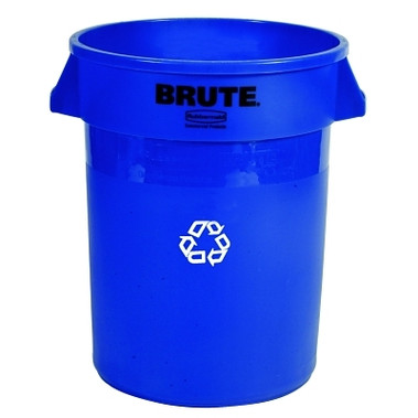 Rubbermaid Commercial BRUTE Round Recycling Container without Lid, 32 gal, Polyethylene, Blue, Recycle Symbol (1 EA / EA)