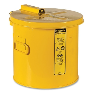 Justrite Dip Tank for Cleaning Parts, Manual Cover with Fusible Link, 11.25 in H x 11.375 in dia Outer, 3.5 gal, Steel, Yellow (1 EA / EA)