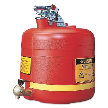 Justrite Nonmetallic Safety Cans for Laboratories, Hazardous Liquid Storage, 5 gal, Red (1 EA / EA)
