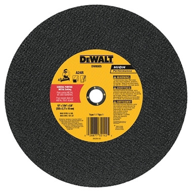 DeWalt Type 1 Chop Saw Wheels, 10 in, 5/8 in Arbor, A24R, 6,100 rpm (10 EA / BOX)