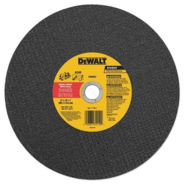 DeWalt High Speed Wheels, 12 in, 1 in Arbor, A24R, 6,400 rpm, Metal Cutting (10 EA / BOX)