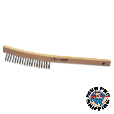 Anchor Products Hand Scratch Brushes, 3 x 19 Rows, Stainless Steel Wire, Curved Wood Handle (1 EA)