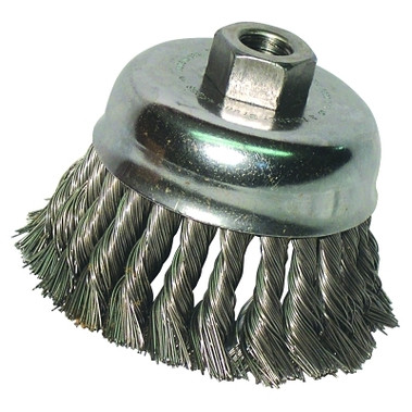 Anchor Brand Knot Wire Cup Brush, 4 in Dia., 5/8-11 Arbor, .02 in Carbon Steel, Double Row (1 EA / EA)