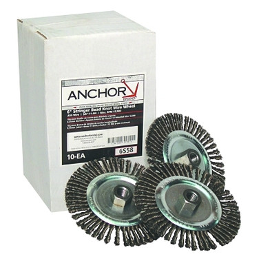 Anchor Brand Stringer Bead Wheel Brush, 6 in D x 6 in W, 0.02 in Carbon Steel Wire (1 EA / EA)