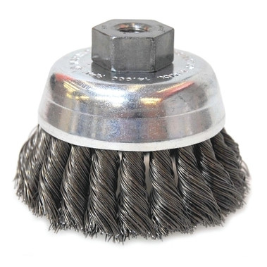 Anchor Brand Knot-Style Cup Brushes, 2 3/4 in Dia, 0.014 in Carbon Steel Wire, 3/8 in - 24 Arbor (1 EA / EA)