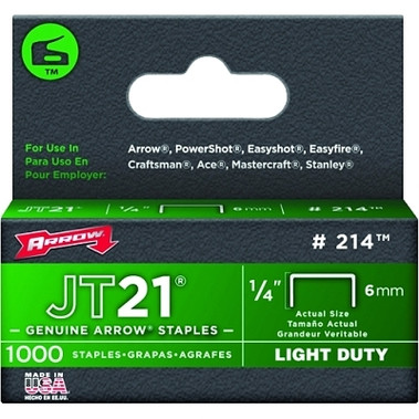 Arrow Fastener JT21 Type Staples, 1/4 in, 1000 per box (1 PK / PK)