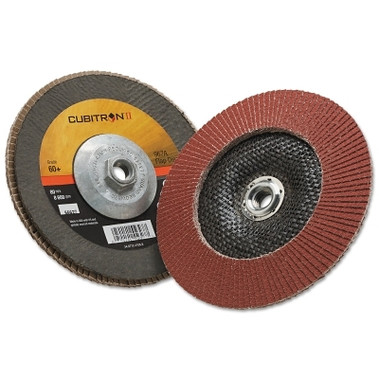 3M Abrasive Cubitron II Flap Disc 967A, 7 in dia, 60 Grit, 5/8 in-11 Arbor, 8,600 RPM, Type 29 (5 DC / CA)