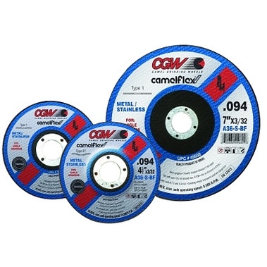 CGW Abrasives Thin Cut-Off Wheel, 7 in Dia, 3/32 in Thick, 5/8 Arbor, 36 Grit Aluminum Oxide (10 EA / BX)