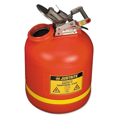 Justrite Red Liquid Disposal Cans, Flammable Waste Can, 5 gal, Red, Stainless Steel (1 CAN / CAN)