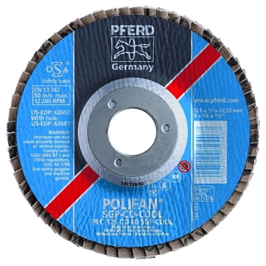 Pferd Type 29 POLIFAN SGP Flap Discs, 5", 40 Grit, 7/8 Arbor, 12,200 rpm, Ceramic Ox (10 EA / BX)