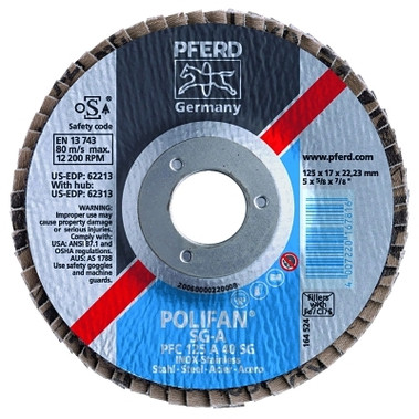 Pferd Type 29 POLIFAN SG Flap Discs, 5", 60 Grit, 7/8 Arbor, Aluminum Oxide (10 EA / BX)