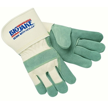 MCR Safety Big Jake Premium A+ Side Leather Single-Palm Work Gloves, Lrg, Chrome/Wh, 4-1/2 in Cuff, Jersey Palm Lining, 1710 (12 PR / DZ)