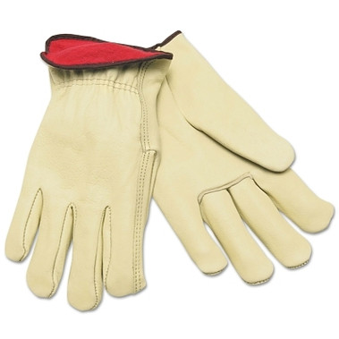 MCR Safety Drivers Gloves, Premium Grade Cowhide, Large, Red Fleece Lining (1 PR / PR)