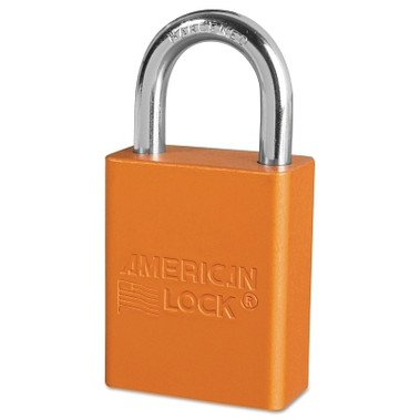 American Lock Solid Aluminum Padlocks, 1/4 in Diam., 1 in L X 3/4 in W, Orange (6 EA / BX)