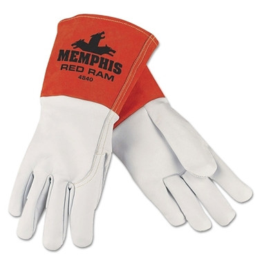 MCR Safety Red Ram Mig/Tig Welders Gloves, Grain Goat Skin, XL, White/Russet (12 PR / DOZ)