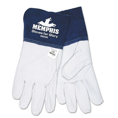 MCR Safety Gloves for Glory, Large, Grain Goatskin/Cowhide, White/Blue (12 EA / DZ)