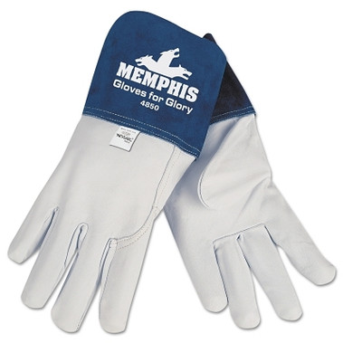 MCR Safety Gloves for Glory Premium Top Grain Goatskin Leather Welding Work Gloves, Large, Blue/White, Gauntlet Cuff (12 PR / DOZ)