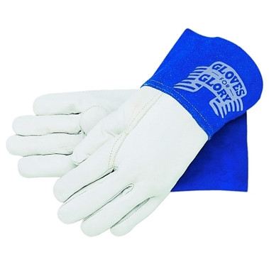 MCR Safety Gloves for Glory Premium Top Grain Goatskin Leather Welding Work Gloves, X-Large, Blue/White, Gauntlet Cuff (12 PR / DOZ)