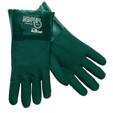 MCR Safety Premium Double-Dipped PVC Gloves, Large, Green (12 PR / DOZ)