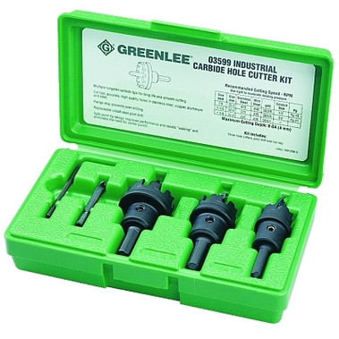 Greenlee Carbide-Tipped Hole Cutter Kit, Tungsten, 7/8 in to 1-3/8 in Cut dia (1 KT / KT)
