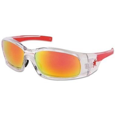MCR Safety Swagger Safety Glasses, Fire Mirror Lens, Duramass Hard Coat, Clear/Red Frame (12 PR / DZ)