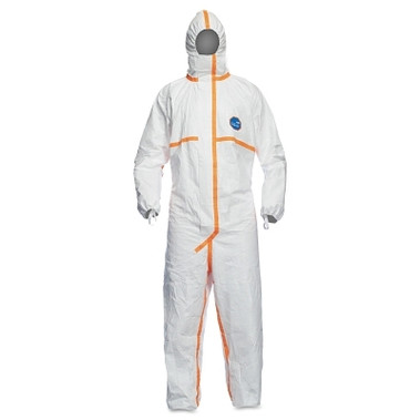 DuPont Tyvek 800 Coverall, Taped Seams, Attach Hood, Elastic Wrists and Ankles, Storm Flap, White, Small (25 EA / CA)
