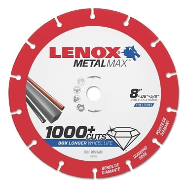 Lenox MetalMax Cut-Off Wheels, 8 in, 5/8 in Arbor, Steel/Diamond (1 EA / EA)