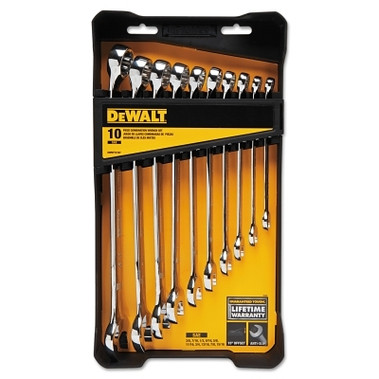 DeWalt 10 Piece Combination Wrench Set, SAE, Polished Chrome, 15Ã‚Â° Offset End (1 EA / EA)