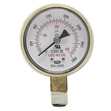 Best Welds Pressure Gauge, 2 in, 400 psi, Brass, 1/4 in NPT (1 EA / EA)